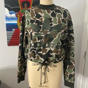 Adidas Camo Print Drawstring Crop Sweater